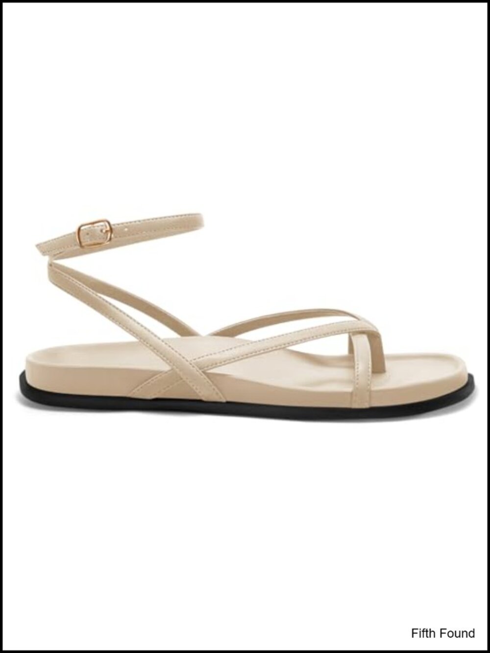 Strappy Flat Sandals with Ankle Strap - Comfort Footbed PU